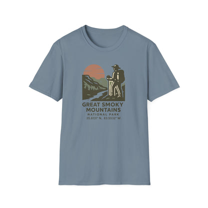 Great Smoky Mountains National Park Shirt | Vintage Hiking T-Shirt with Coordinates | Smoky Mountains Hiker Gift | Retro Nature Lover Tee