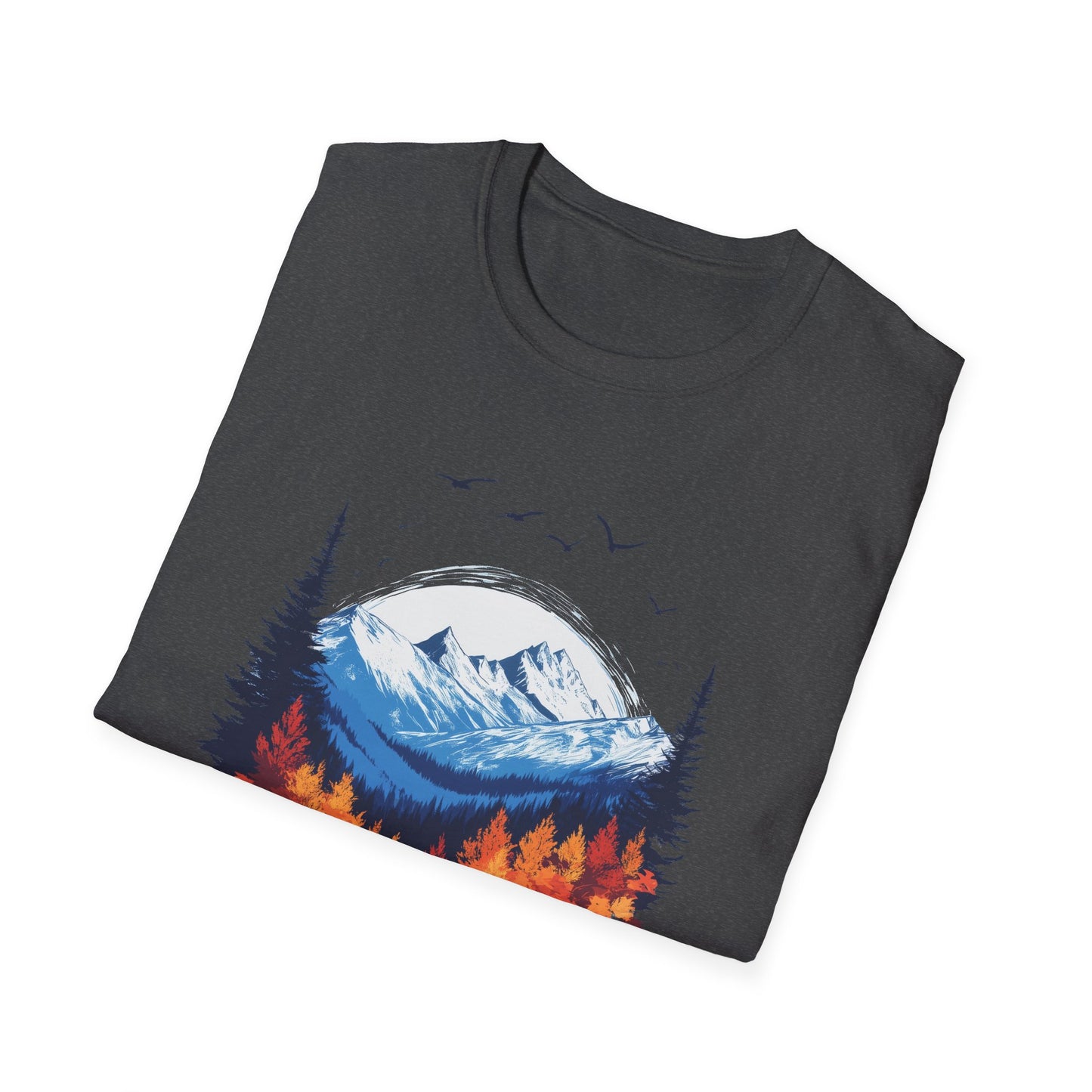 Falling Leaves, Rising Snow T-Shirt, Fall to Winter Transition Tee, Mountain Adventure Shirt, Outdoor Lovers Gift