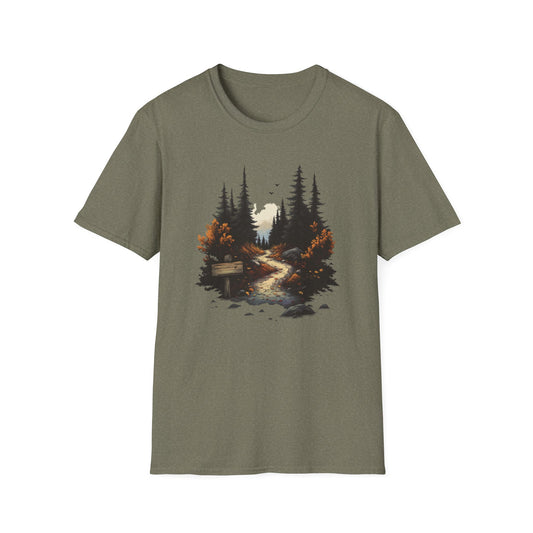 Autumn Trails Await T-Shirt | Fall Hiking Shirt | Nature-Inspired Adventure Tee | Perfect for Hikers and Outdoor Lovers