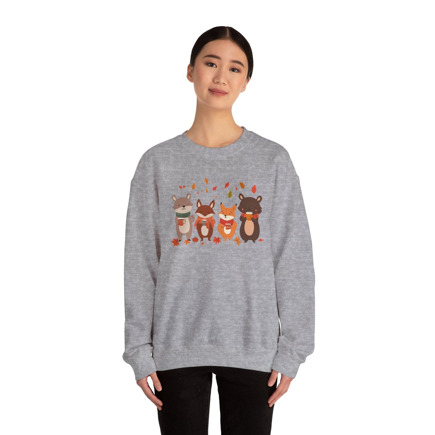 Fall Woodland Animals Sweatshirt | Cute Fox, Bear, Squirrel, Raccoon Pullover | Cozy Fall Critters | Autumn Outdoor Forest Animal Sweater