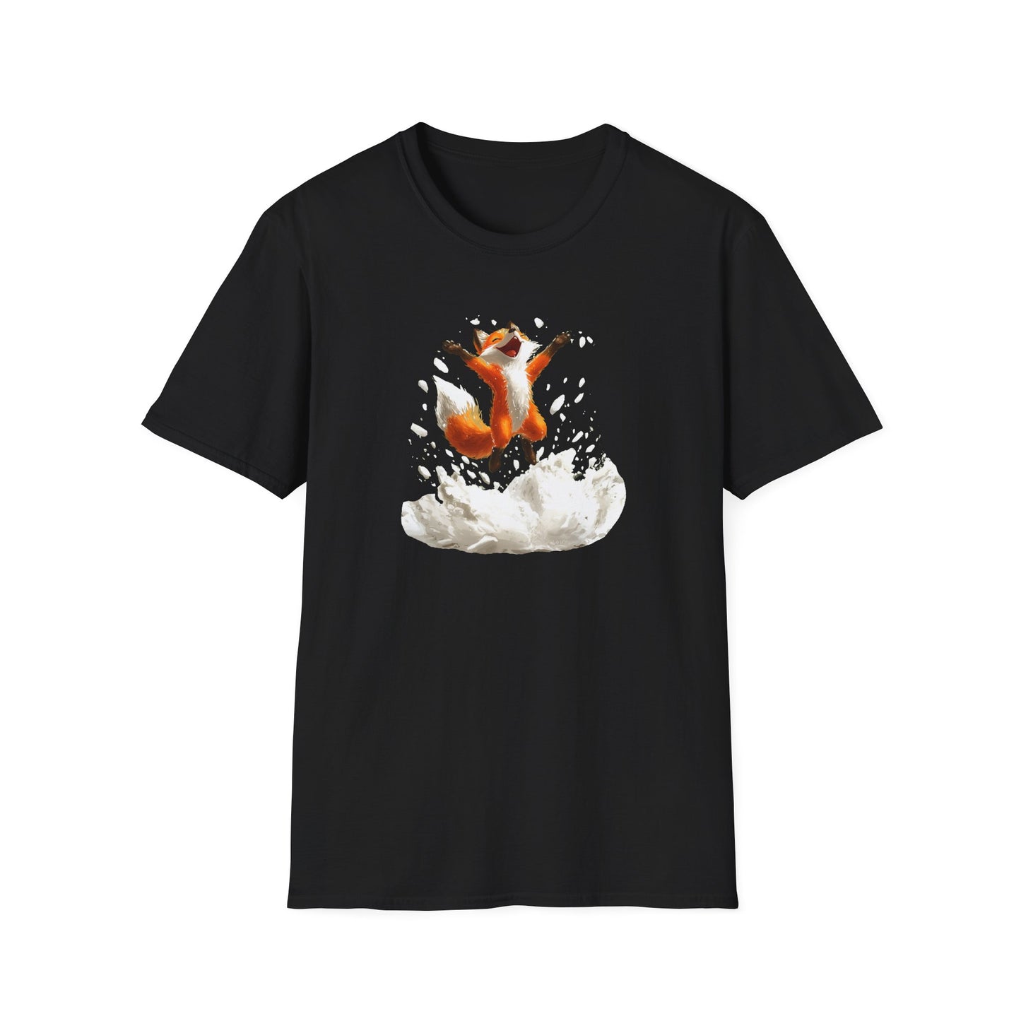 Playful Fox Jumping in Snow T-Shirt | Winter Wonderland Graphic Tee | Cute Animal Shirt for Nature Lovers | Fun Winter Apparel Gift