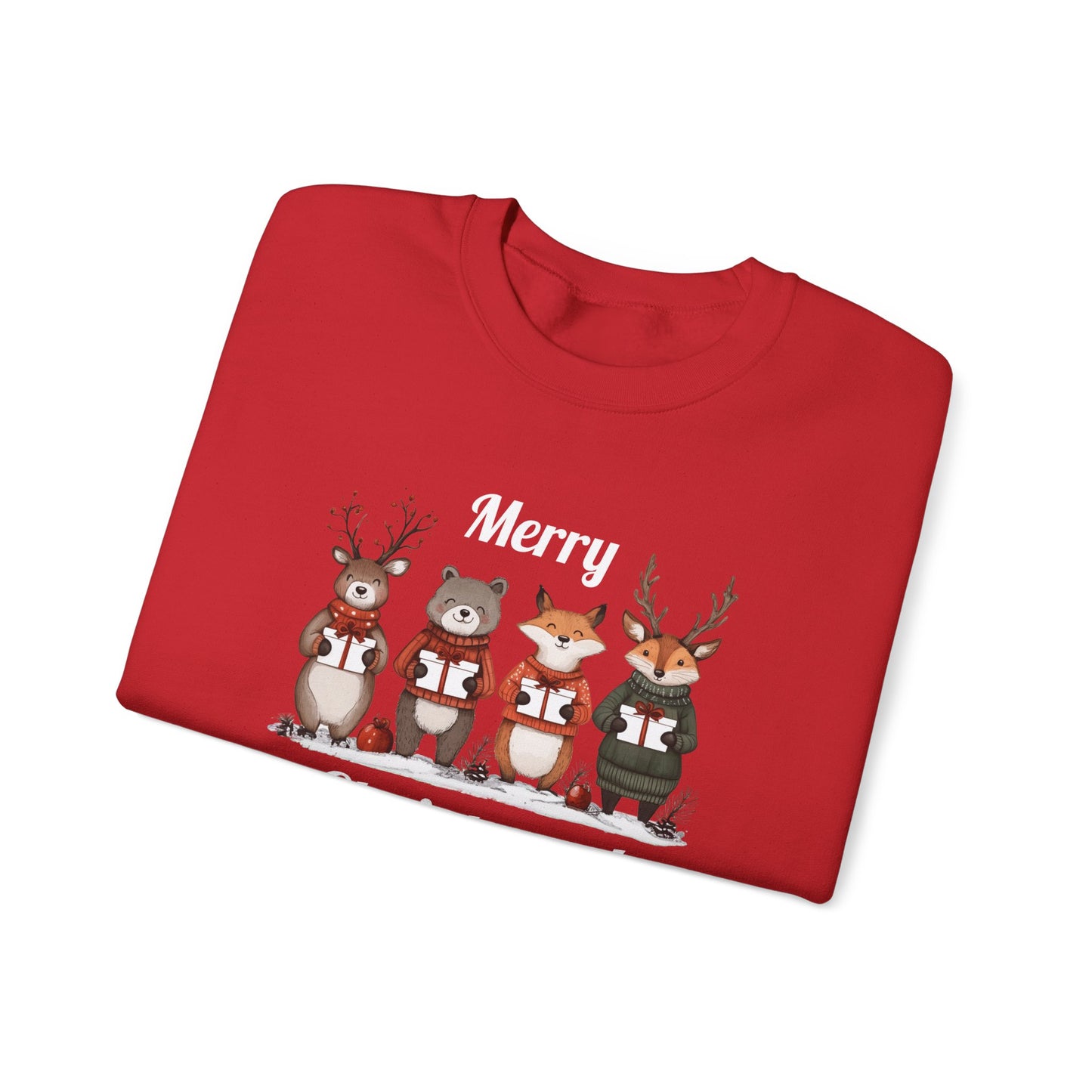 Merry Christmas Woodland Animals Sweatshirt, Reindeer Bear Fox Deer Crewneck, Sweatshirt for Animal Lovers, Festive Christmas Sweater, Cozy