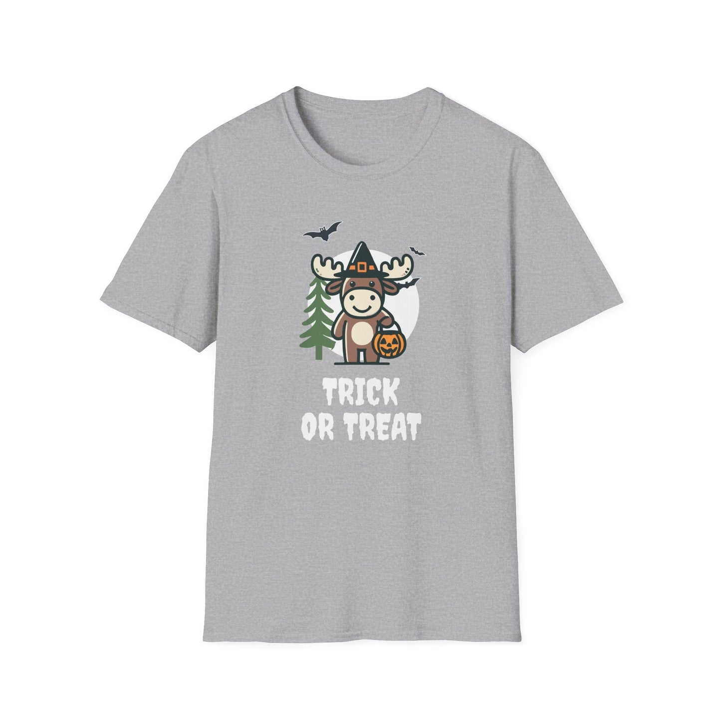 Cute Moose Halloween Trick or Treat T-Shirt | Adorable National Park Animal Illustration Tee | Perfect for Halloween and Nature Lovers