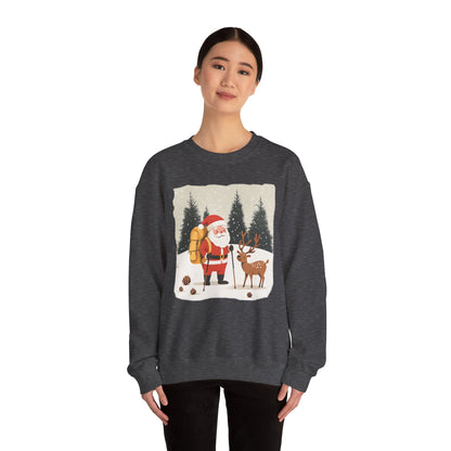 Santa Hiking Sweatshirt, Whimsical Holiday Gear, Perfect for Winter Adventures, Unique Christmas Gift for Him & Her