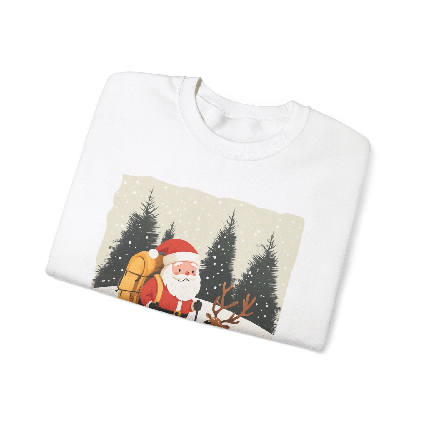 Santa Hiking Sweatshirt, Whimsical Holiday Gear, Perfect for Winter Adventures, Unique Christmas Gift for Him & Her