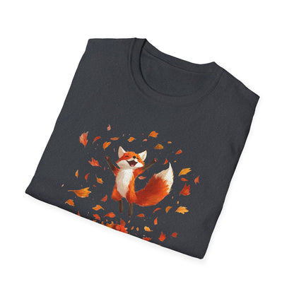 Fox Jumping in Autumn Leaves T-Shirt | Cute Fall Graphic Tee | Cozy Seasonal Shirt for Nature Lovers | Perfect Autumn Apparel Gift