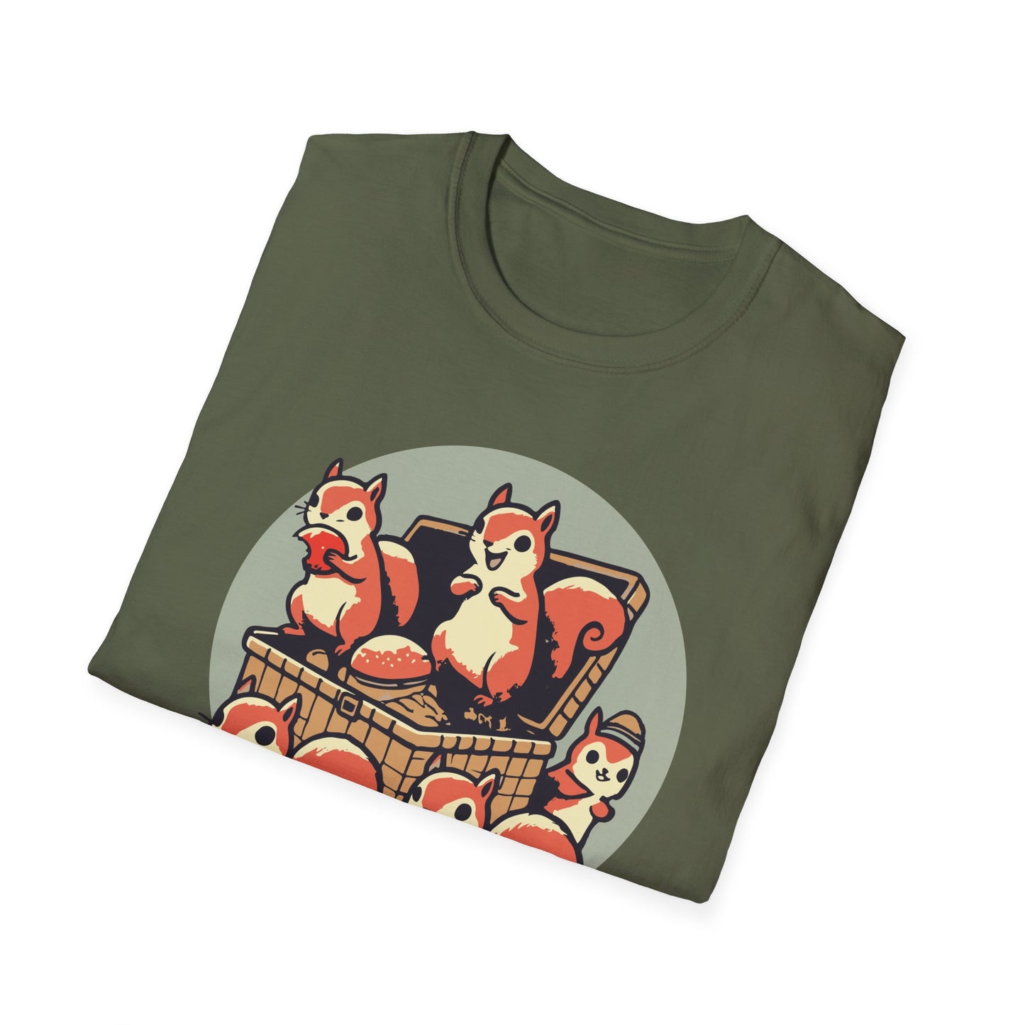 Picnic Plunderers Funny Squirrel T-Shirt - Humorous Animal Graphic Tee for Nature Lovers - Cute Outdoor Apparel for Wildlife Enthusiasts