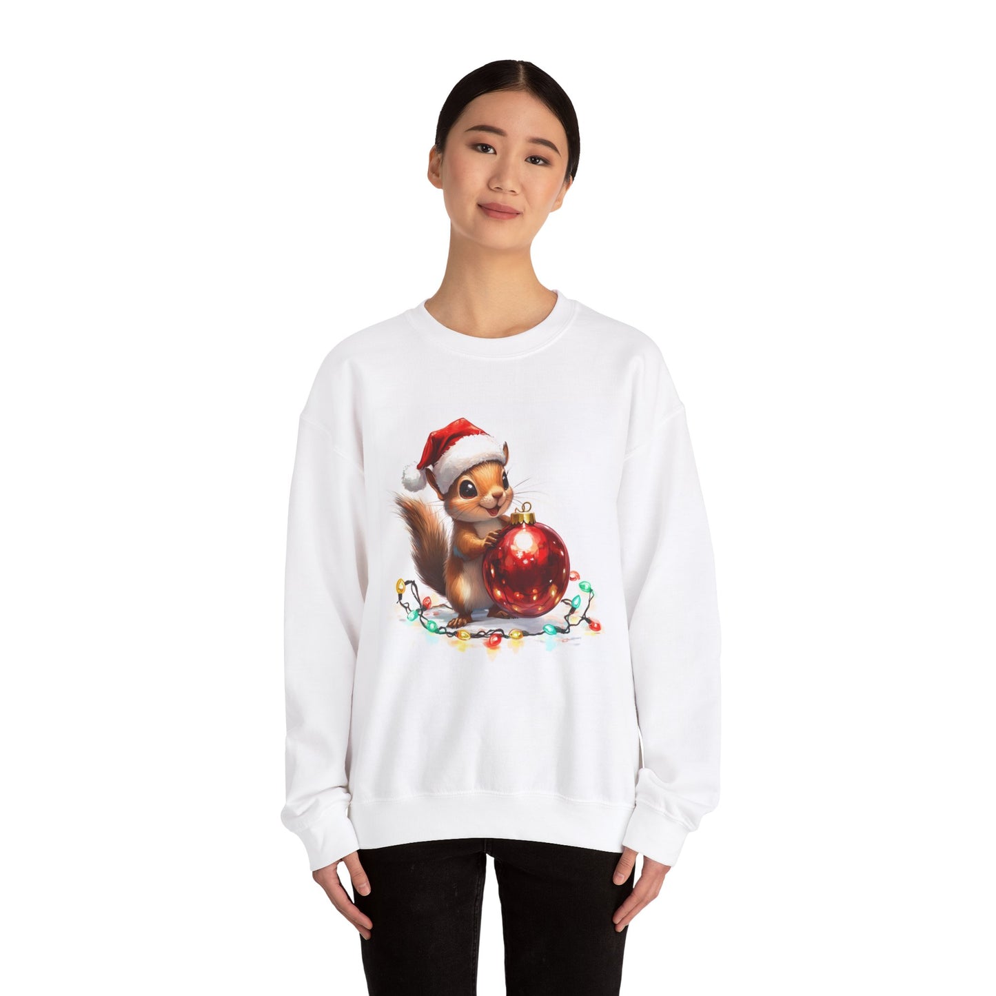 Christmas Squirrel Sweatshirt, Christmas Squirrel with Ornament, Christmas Lights Sweater, Christmas Squirrel Gift, Cute Christmas Sweater