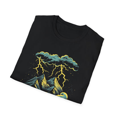 Mountain Storm Unisex T-Shirt, Nature Scene Lightning Graphic Tee, Outdoor Adventure Shirt, Hiking Gift, Nature Lover Top