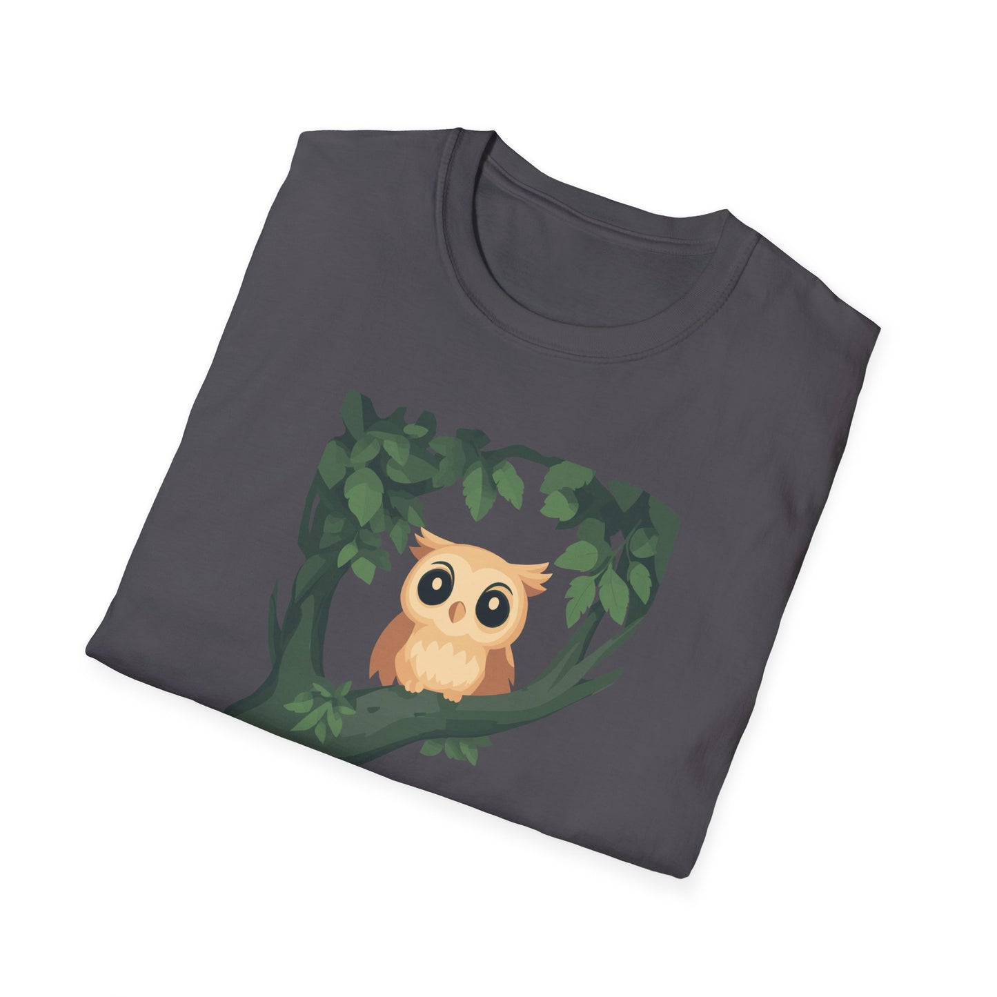 Cartoon Owl Perched on Branch T-Shirt | Cute Woodland Animal Graphic Tee | Perfect for Nature Lovers, Birdwatchers, and Outdoor Enthusiasts