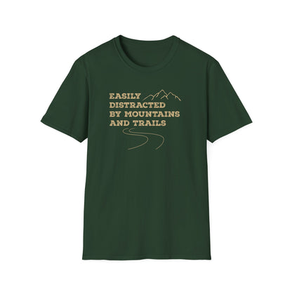 Easily Distracted By Mountains and Trails | Hiking T-Shirt | Outdoor Adventure Tee | Nature Lover's Gift