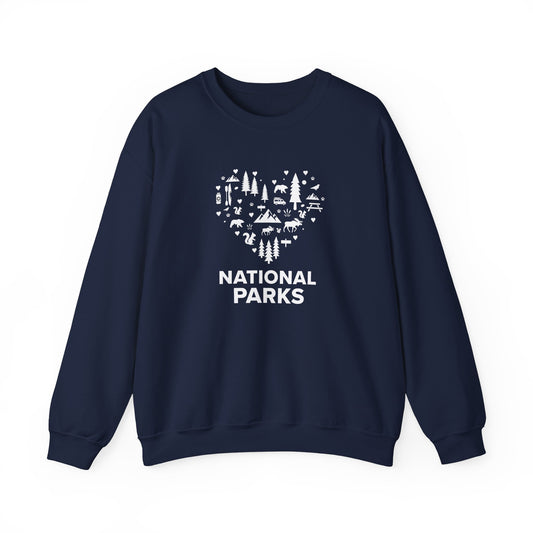 Love National Parks Heart Icon Sweatshirt, Nature Explorer Shirt, Outdoor Lover Gift Pullover, Winter Adventure Apparel, Gift for Hiker