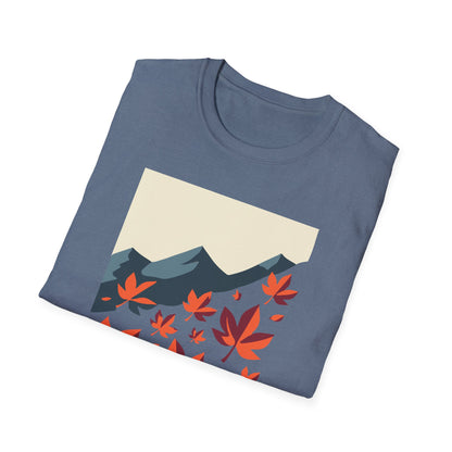 Autumn Leaves and Mountain T-Shirt - Fall Nature Graphic Tee - Perfect Autumn Hike Shirt - Cozy Outdoor Autumn Apparel