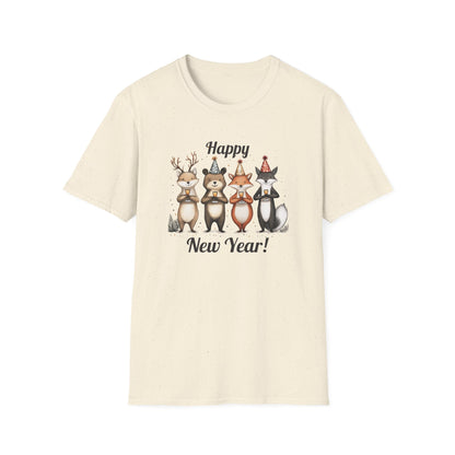 Happy New Year Forest Woodland Animals T-shirt | New Year Party Tee for Animal Lovers | Cute New Year's Eve 2025 Shirt