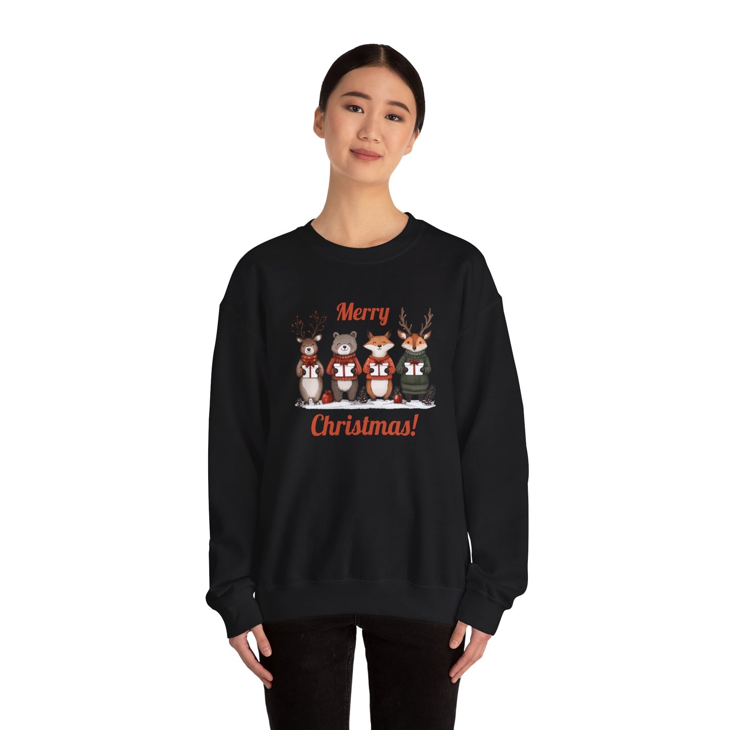 Merry Christmas Woodland Animals Sweatshirt, Reindeer Bear Fox Deer Crewneck, Sweatshirt for Animal Lovers, Festive Christmas Sweater, Cozy