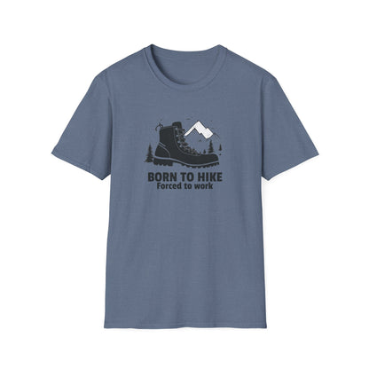 Born to Hike Forced to Work Hiking Shirt, Mountain Adventure Tee for Men Outdoor Enthusiasts, Hiking Boot Graphic T-Shirt for Nature Lovers