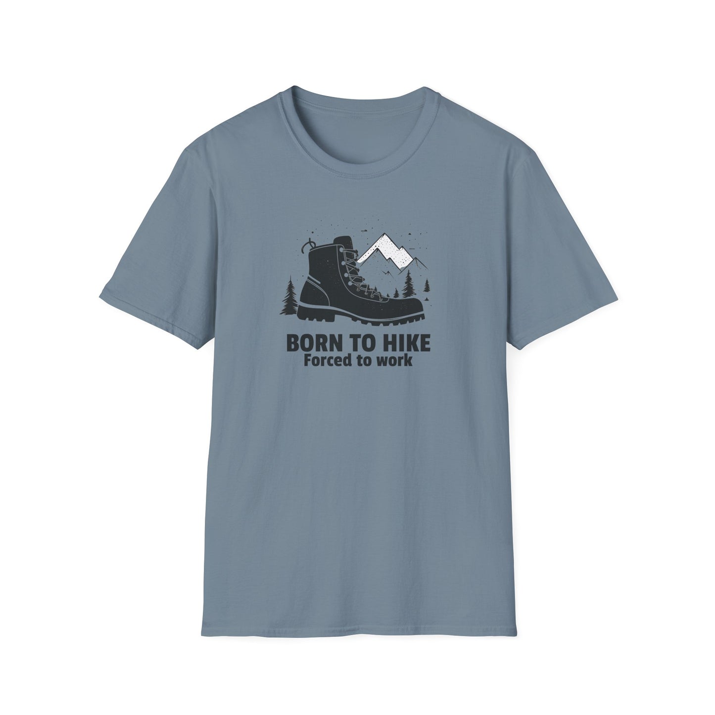 Born to Hike Forced to Work Hiking Shirt, Mountain Adventure Tee for Men Outdoor Enthusiasts, Hiking Boot Graphic T-Shirt for Nature Lovers