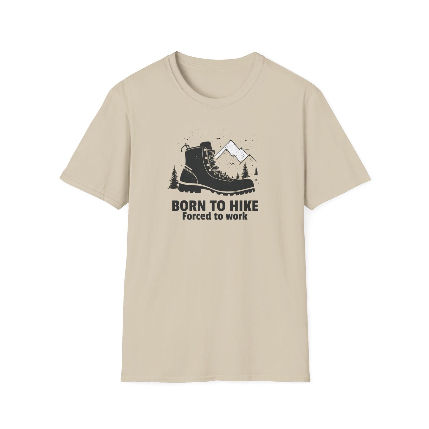 Born to Hike Forced to Work Hiking Shirt, Mountain Adventure Tee for Men Outdoor Enthusiasts, Hiking Boot Graphic T-Shirt for Nature Lovers