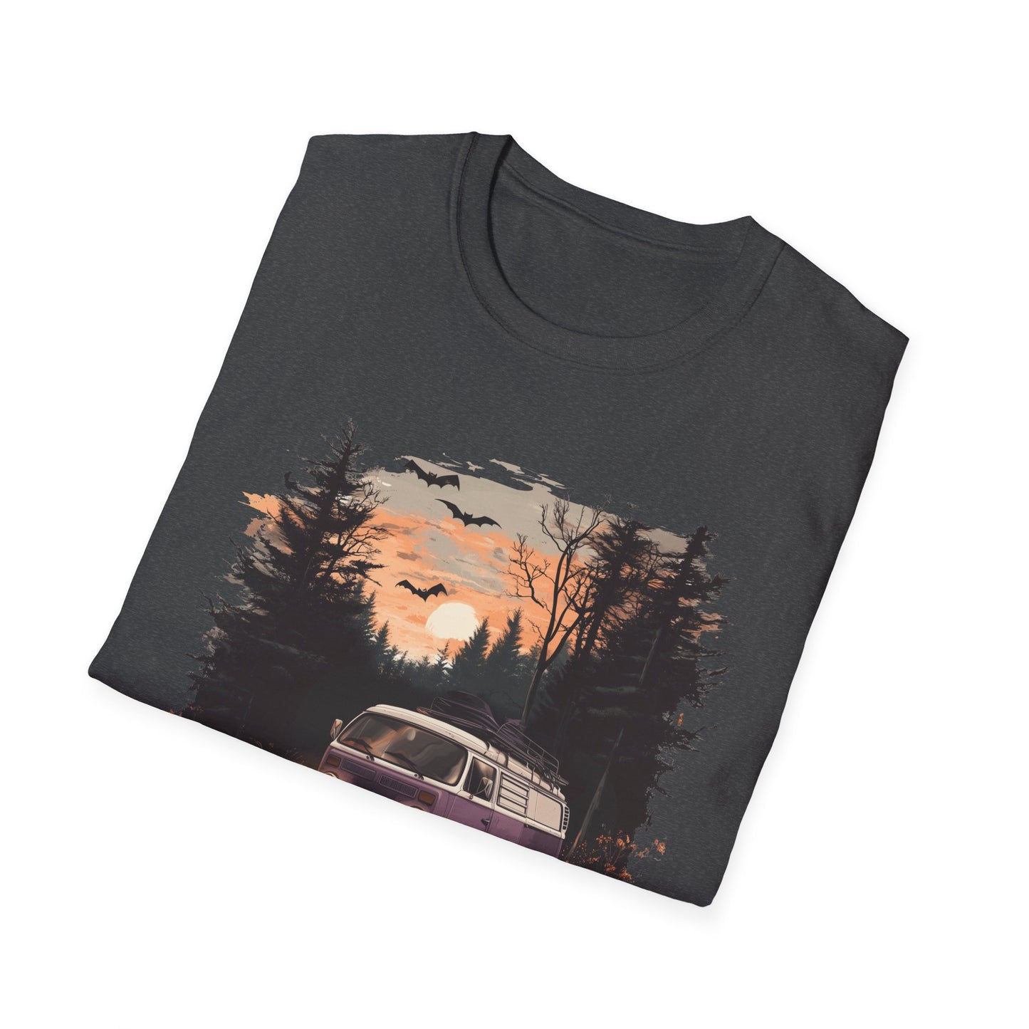 Halloween Van Life T-Shirt | Spooky Camper Van in Haunted Forest | Adventure Gift for Van Life Lovers and Campers