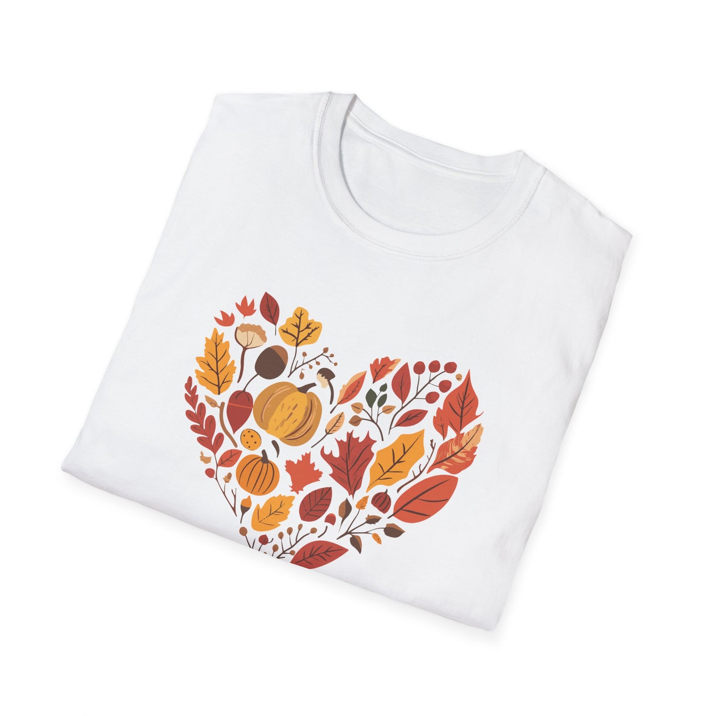 Heart Fall T-Shirt, Cozy Autumn Graphic Tee, Fall Leaves & Pumpkin Shirt, Love Fall Shirt, Thanksgiving Shirt, Nature-Inspired Fall Shirt