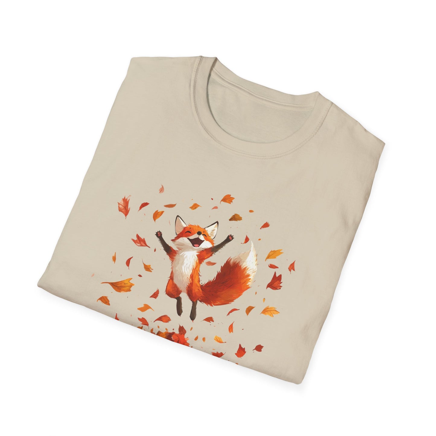 Fox Jumping in Autumn Leaves T-Shirt | Cute Fall Graphic Tee | Cozy Seasonal Shirt for Nature Lovers | Perfect Autumn Apparel Gift