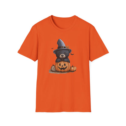 Cute Halloween Bear T-Shirt | Adorable Forest Animal with Pumpkin Design | Witch Bear Halloween Tee