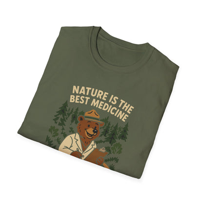 Nature Is the Best Medicine Shirt | Forest Ranger Bear Tee | Hiking Therapy T-Shirt | Trail Lover Gift | Outdoor Mental Health