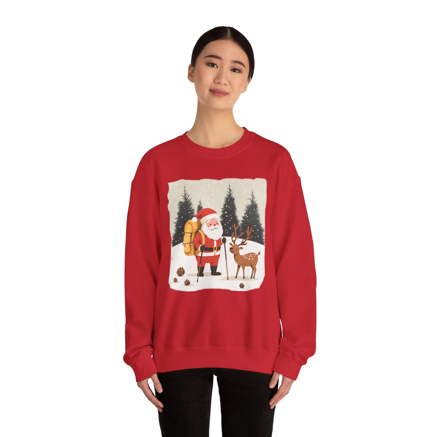 Santa Hiking Sweatshirt, Whimsical Holiday Gear, Perfect for Winter Adventures, Unique Christmas Gift for Him & Her