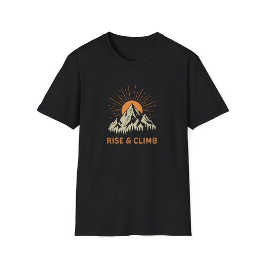 Rise & Climb Rock Climbing T-Shirt, Mountain Climber Tee, Outdoor Adventure Shirt, Inspirational Hiking Top, Mountaineer Gift for Men