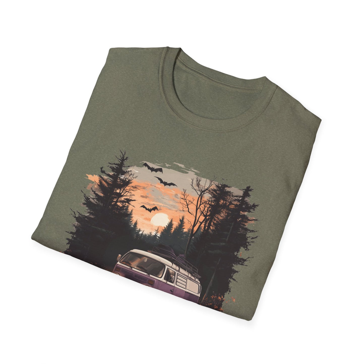 Halloween Van Life T-Shirt | Spooky Camper Van in Haunted Forest | Adventure Gift for Van Life Lovers and Campers