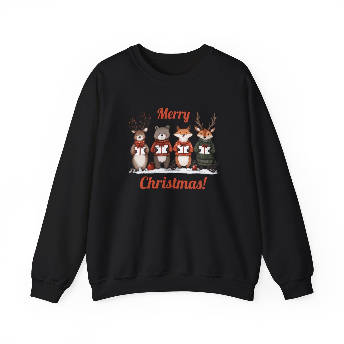 Merry Christmas Woodland Animals Sweatshirt, Reindeer Bear Fox Deer Crewneck, Sweatshirt for Animal Lovers, Festive Christmas Sweater, Cozy