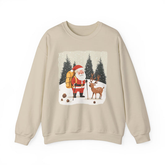 Santa Hiking Sweatshirt, Whimsical Holiday Gear, Perfect for Winter Adventures, Unique Christmas Gift for Him & Her