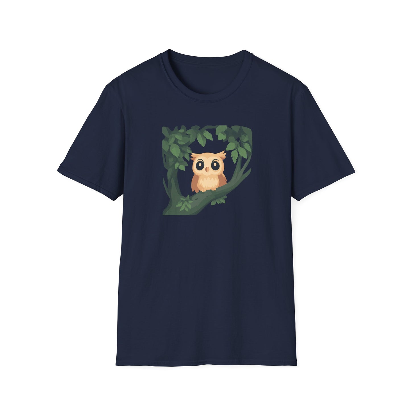 Cartoon Owl Perched on Branch T-Shirt | Cute Woodland Animal Graphic Tee | Perfect for Nature Lovers, Birdwatchers, and Outdoor Enthusiasts