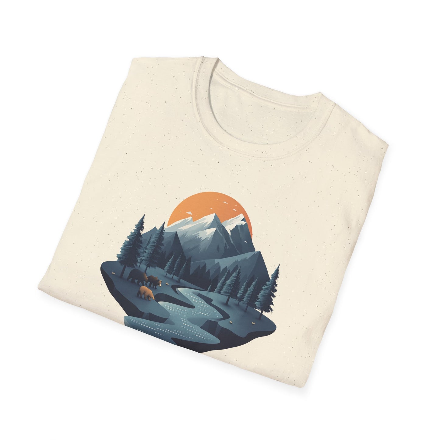 Mountain Sunset Isometric Landscape T-Shirt, Nature Scene Tee, Wilderness Hiking Shirt, Outdoor Adventure Top, Wildlife Graphic Tee