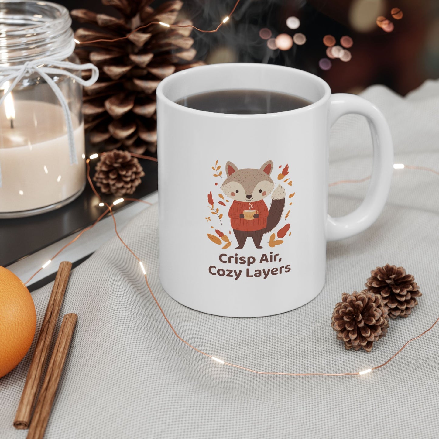 Crisp Air, Cozy Layers Mug | Cute Fox Fall Mug| Cozy Autumn Vibes | Woodland Animal Coffee Mug | Fall Coffee Lovers