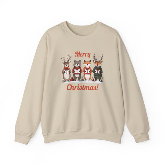 Merry Christmas Woodland Animals Sweatshirt, Reindeer Bear Fox Deer Crewneck, Sweatshirt for Animal Lovers, Festive Christmas Sweater, Cozy