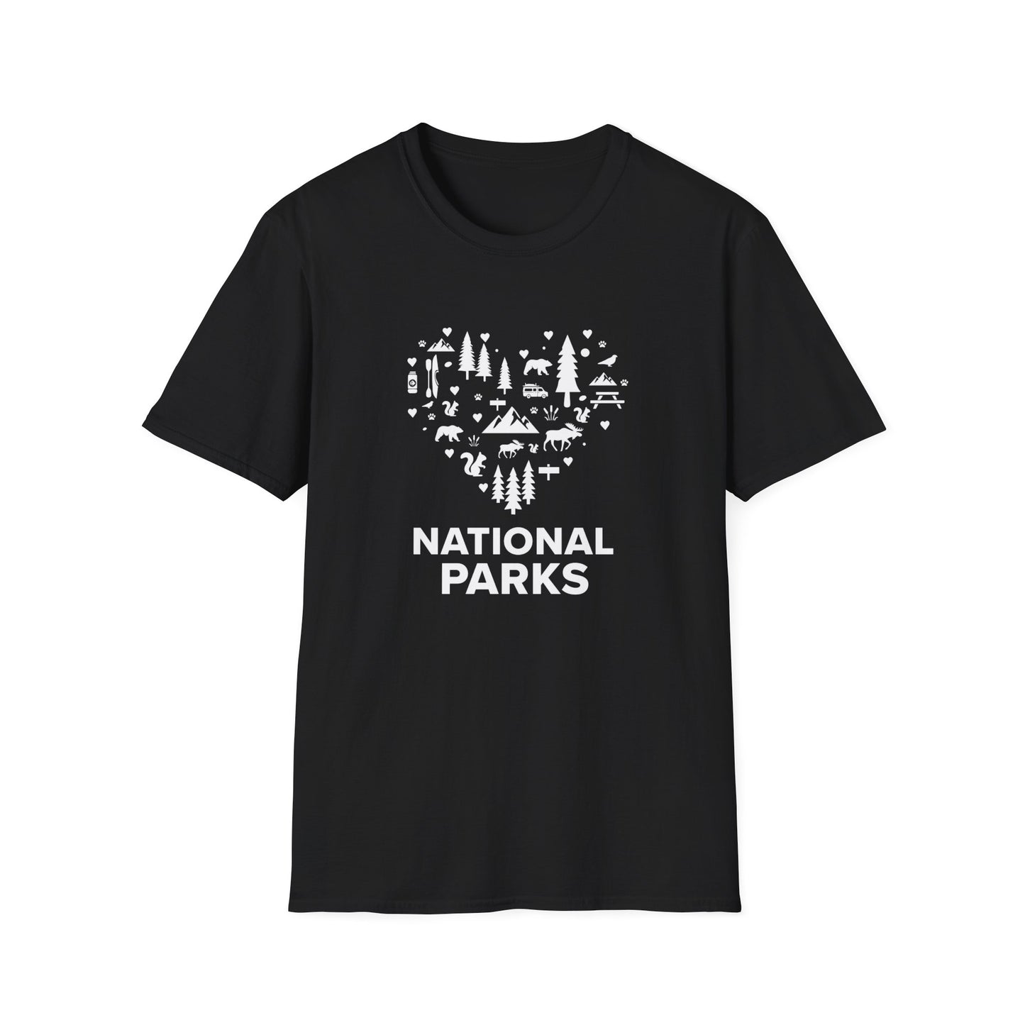 Love National Parks T-Shirt - Heart Park Icons Graphic Tee - Perfect for Outdoor Enthusiasts and Park Lovers