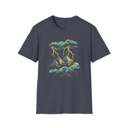 Mountain Storm Unisex T-Shirt, Nature Scene Lightning Graphic Tee, Outdoor Adventure Shirt, Hiking Gift, Nature Lover Top