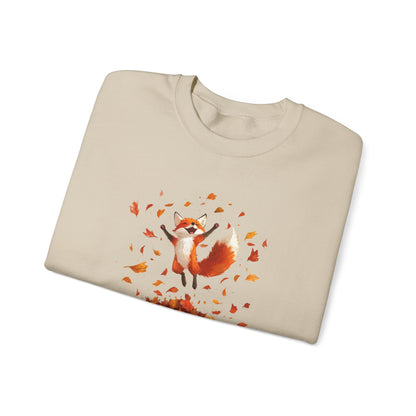 Fox Jumping in Autumn Leaves Sweatshirt | Cozy Fall Sweatshirt | Cute Nature Lover Pullover | Perfect Autumn Gift for Outdoor Enthusiasts