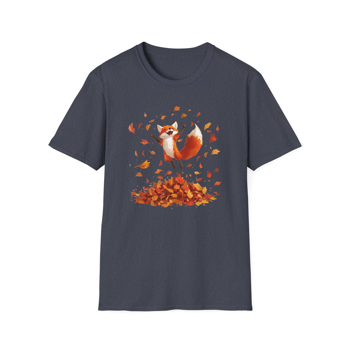 Fox Jumping in Autumn Leaves T-Shirt | Cute Fall Graphic Tee | Cozy Seasonal Shirt for Nature Lovers | Perfect Autumn Apparel Gift