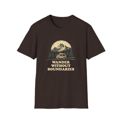 Wander Without Boundaries Van Life T-Shirt | Minimalist Road Trip Graphic Tee Gift for Nomads, Travelers, and Outdoor Lovers, Camping Van