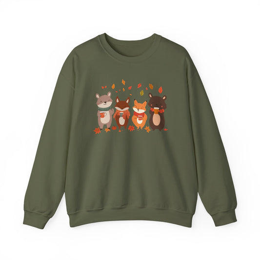 Fall Woodland Animals Sweatshirt | Cute Fox, Bear, Squirrel, Raccoon Pullover | Cozy Fall Critters | Autumn Outdoor Forest Animal Sweater