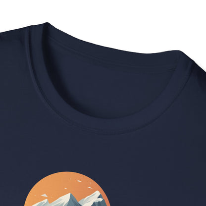 Mountain Sunset Isometric Landscape T-Shirt, Nature Scene Tee, Wilderness Hiking Shirt, Outdoor Adventure Top, Wildlife Graphic Tee