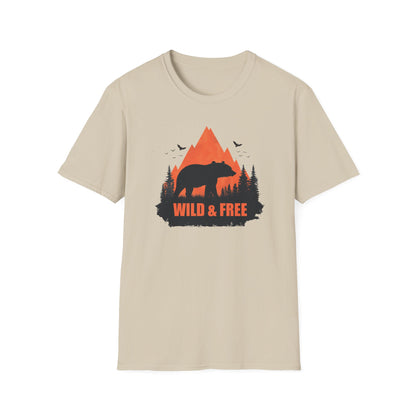 Wild & Free Retro Bear Mountain T-Shirt - Wilderness Nature Graphic Tee - Outdoor Wildlife Apparel - Men's Hiking Gift