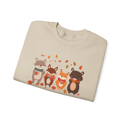 Fall Woodland Animals Sweatshirt | Cute Fox, Bear, Squirrel, Raccoon Pullover | Cozy Fall Critters | Autumn Outdoor Forest Animal Sweater