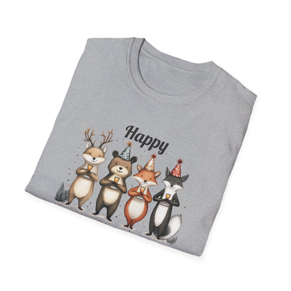 Happy New Year Forest Woodland Animals T-shirt | New Year Party Tee for Animal Lovers | Cute New Year's Eve 2025 Shirt