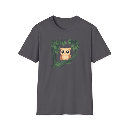 Cartoon Owl Perched on Branch T-Shirt | Cute Woodland Animal Graphic Tee | Perfect for Nature Lovers, Birdwatchers, and Outdoor Enthusiasts