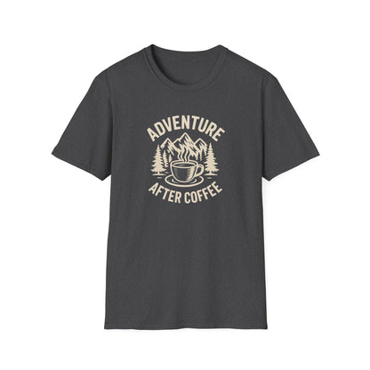 Adventure After Coffee Shirt | Coffee Hiking Tee for Nature Lovers | Minimalist Mountain Graphic T-Shirt | Outdoorsy Gift for Him or Her