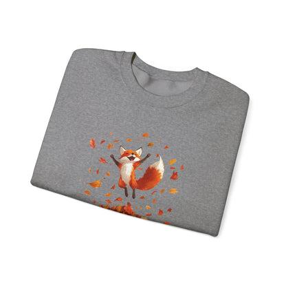 Fox Jumping in Autumn Leaves Sweatshirt | Cozy Fall Sweatshirt | Cute Nature Lover Pullover | Perfect Autumn Gift for Outdoor Enthusiasts