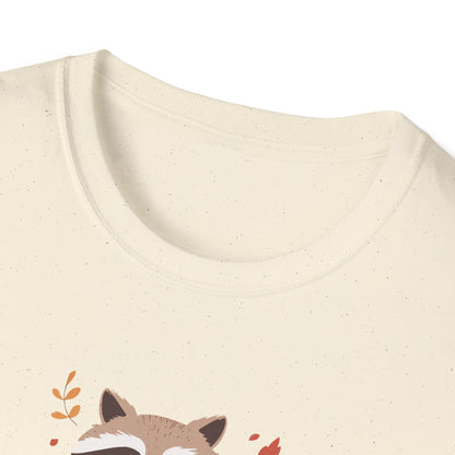 Crisp Air, Cozy Layers T-Shirt | Cute Raccoon T-Shirt | Cozy Autumn Vibes Tee | Woodland Animal Shirt | Fall Coffee Lovers Shirt